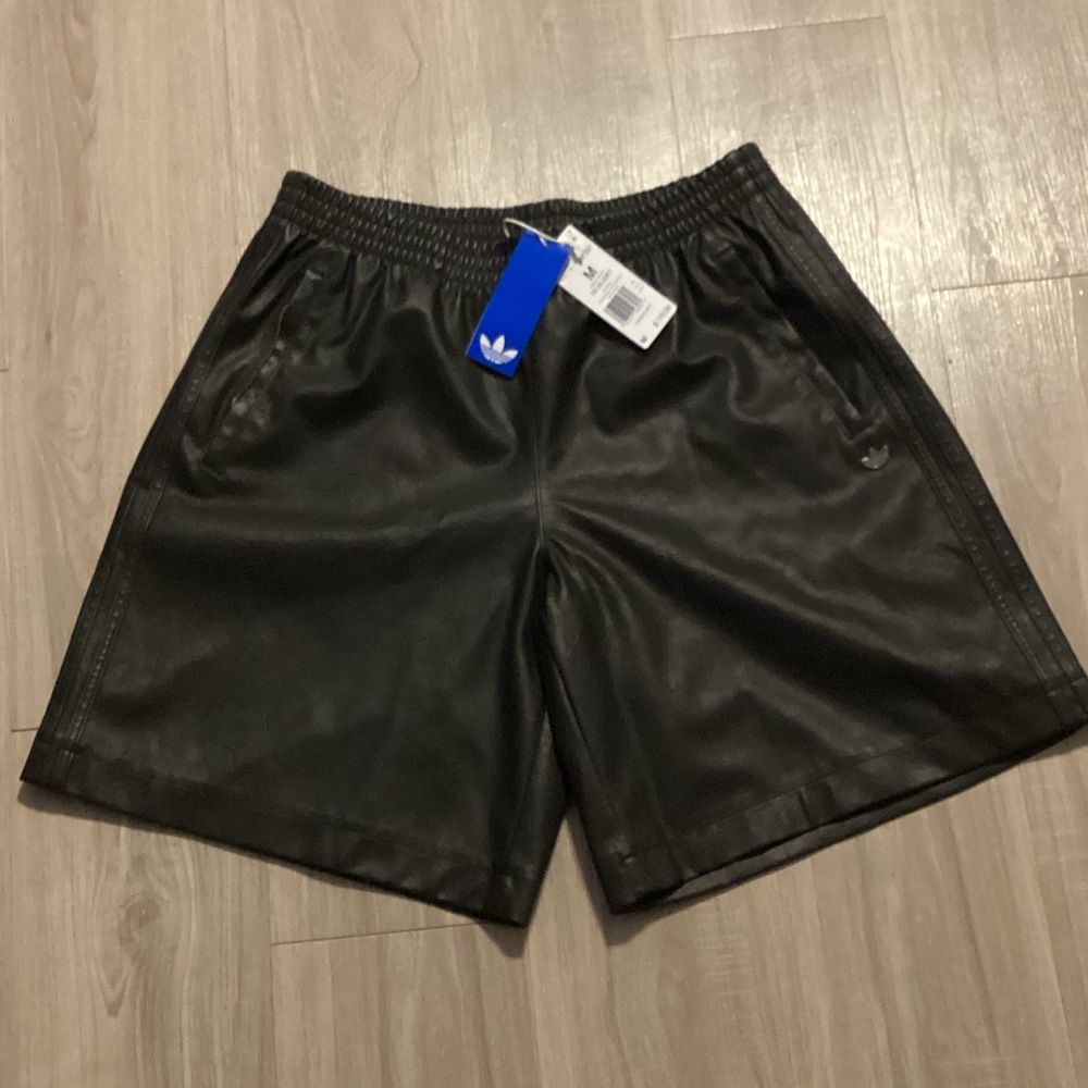 Adidas Women or Men's Black Athletic Leather Loose Fit Shorts